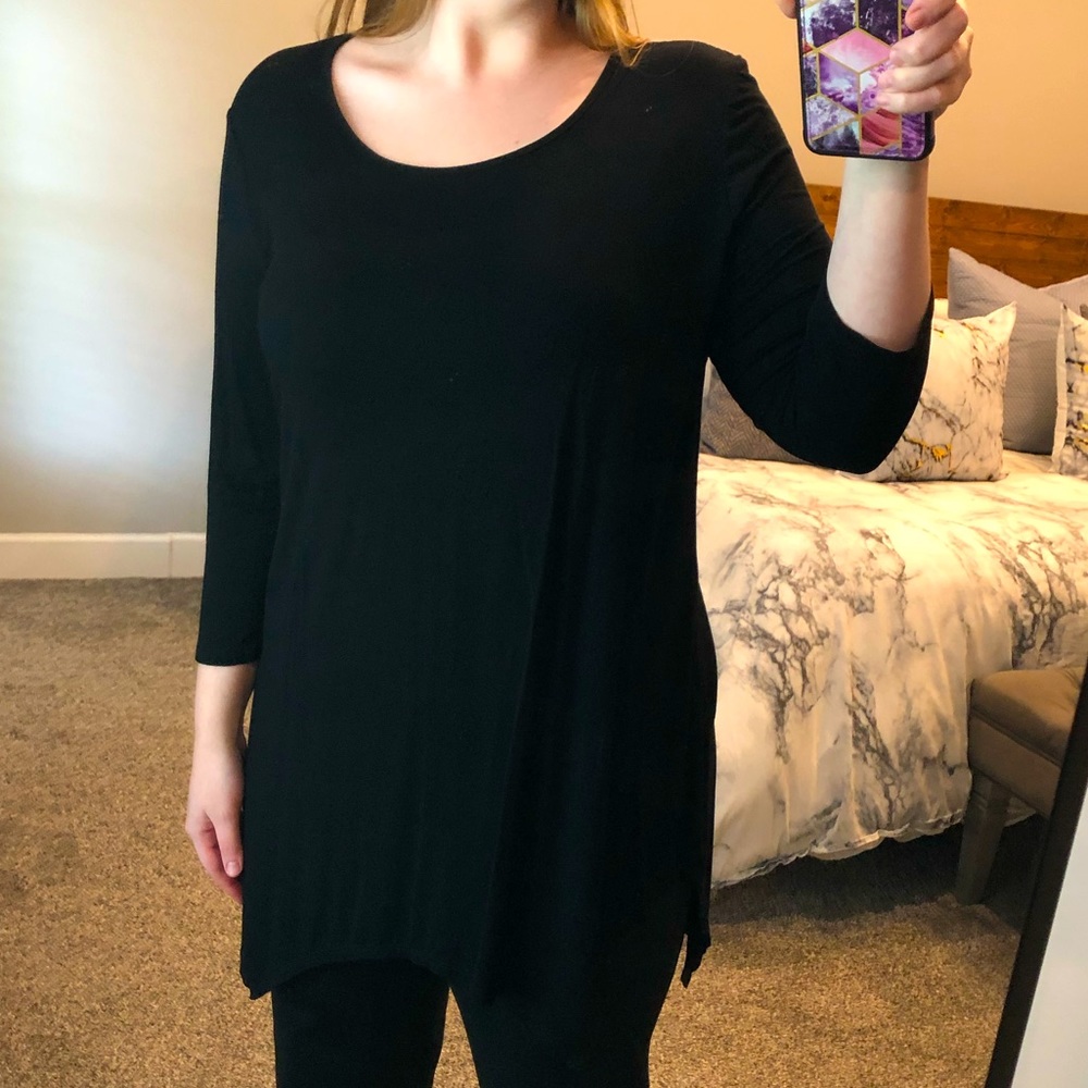 Long Black Tunic - 3/4 Sleeve - Size XL